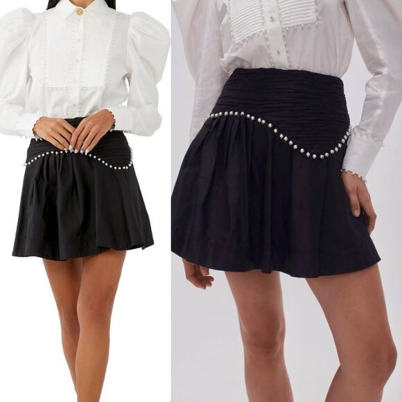 Aje Florence Skirt Black With Pearl Trim Mini US Size 4 - Picture 2 of 15